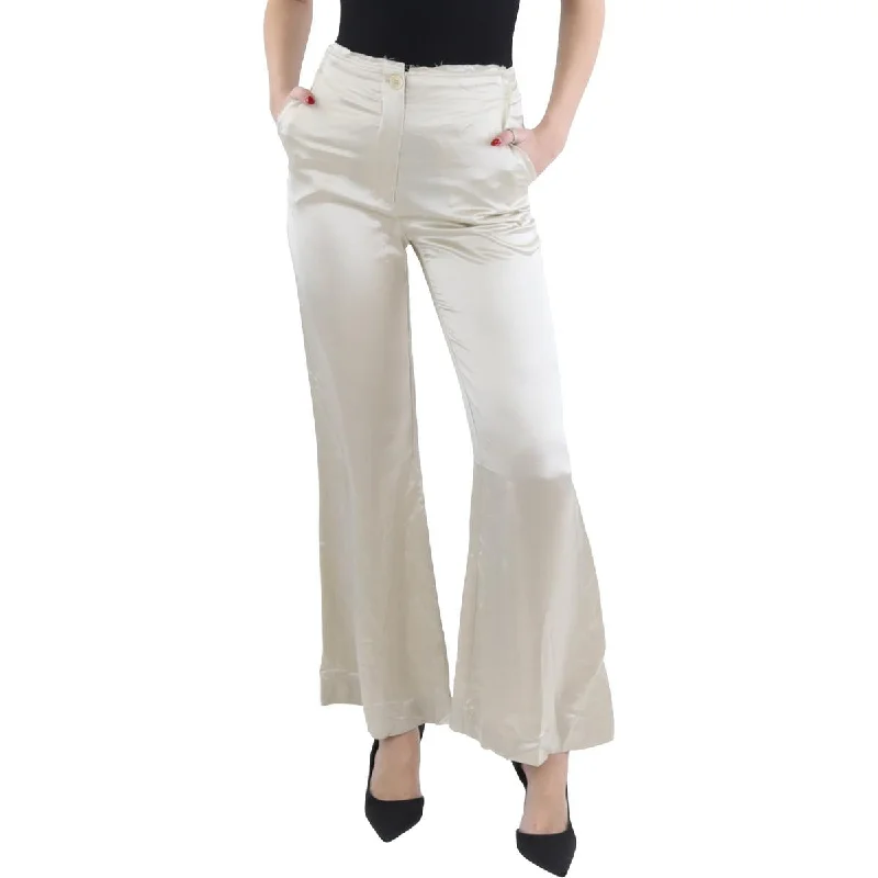 Womens High Rise Satin Wide Leg Pants Fashion Women's Clothing