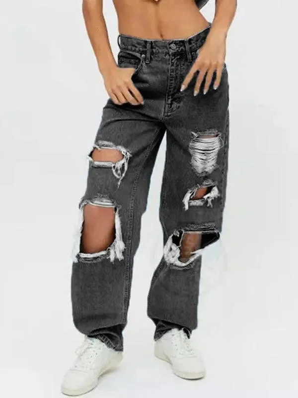 Women Ripped Baggy Jeans Stylish Women's Garments For Holidays