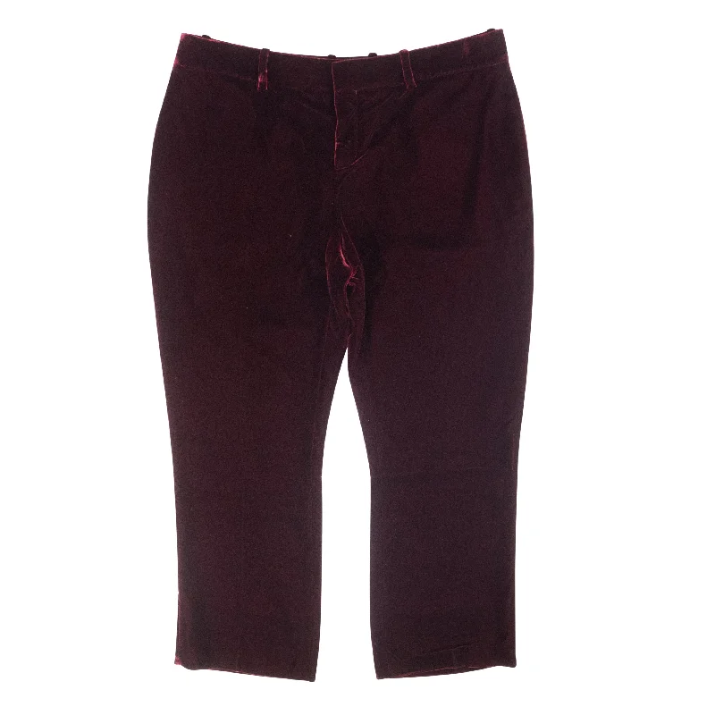 Women's Burgundy Cropped Straight-Fit Velvet Slacks Comfortable Garments For Women