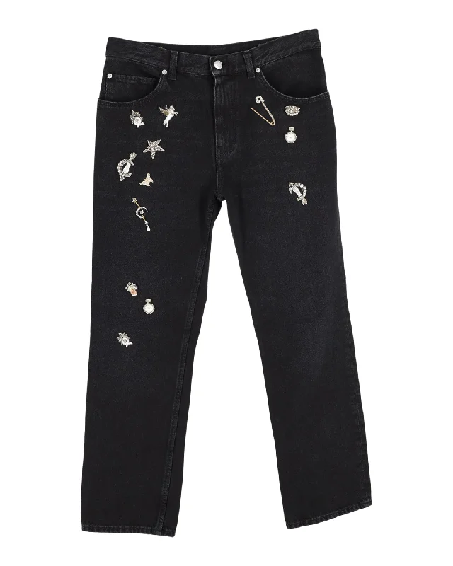 Alexander McQueen Embellished Jeans in Black Cotton Denim Casual Chic for Women