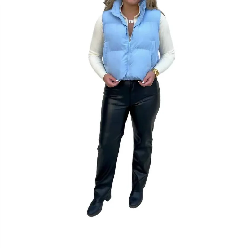 Ribbon Puffer Vest In Light Blue Affordable Women's Clothing Sale Online