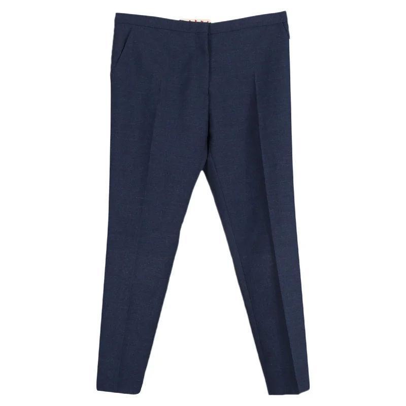 Marni Straight Leg Trousers in Blue Wool Women's Street Style Casual Wear