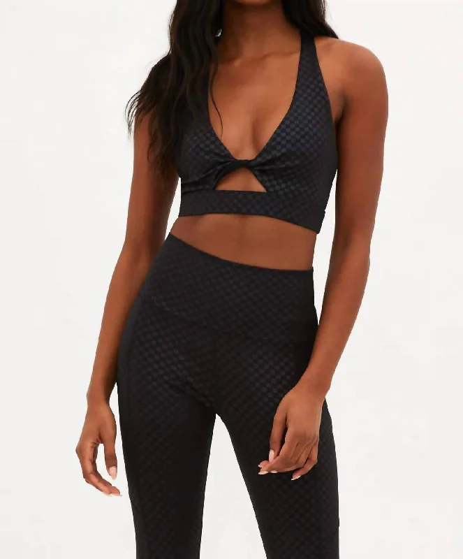 Twist Top In Black Embossed Check Trendy Boutique Online