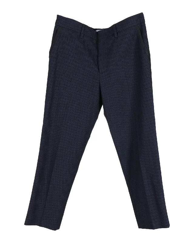 Prada Checked Straight-Leg Trousers in Navy Blue Wool Versatile Women's Clothing for All Occasions