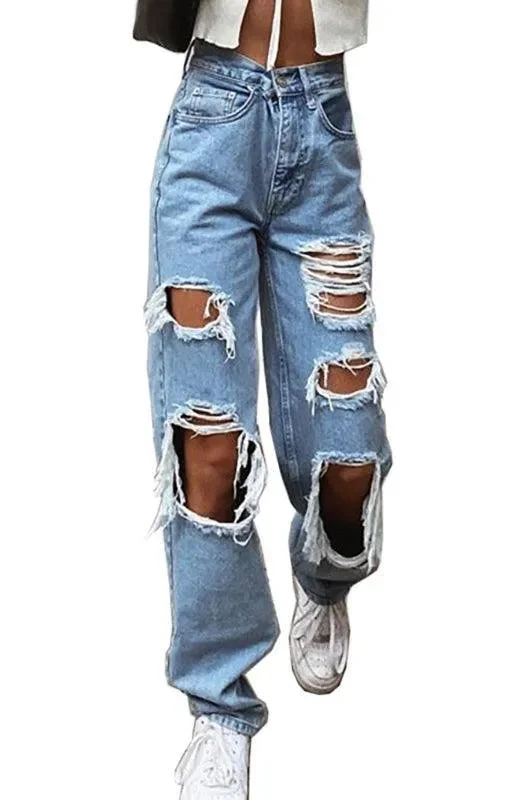 Ladies Ripped Denim Jeans Affordable Luxury Women's Garments