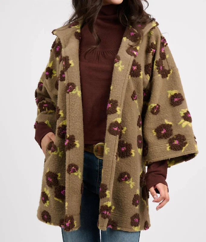 Puff Floral Sherpa Jacket In Mocha Chic Women's Garments