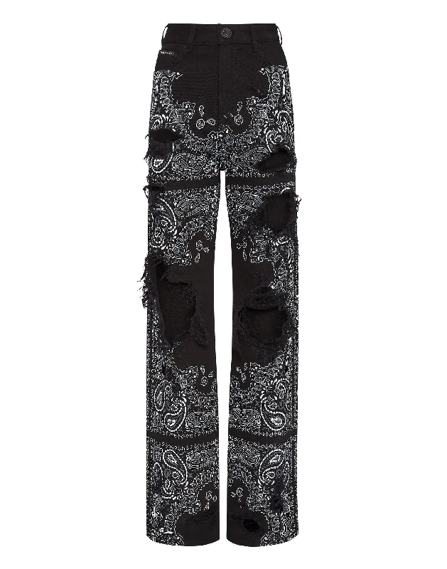 Denim Trousers Palace Fit Paisley Skull Affordable Luxury Women's Garments