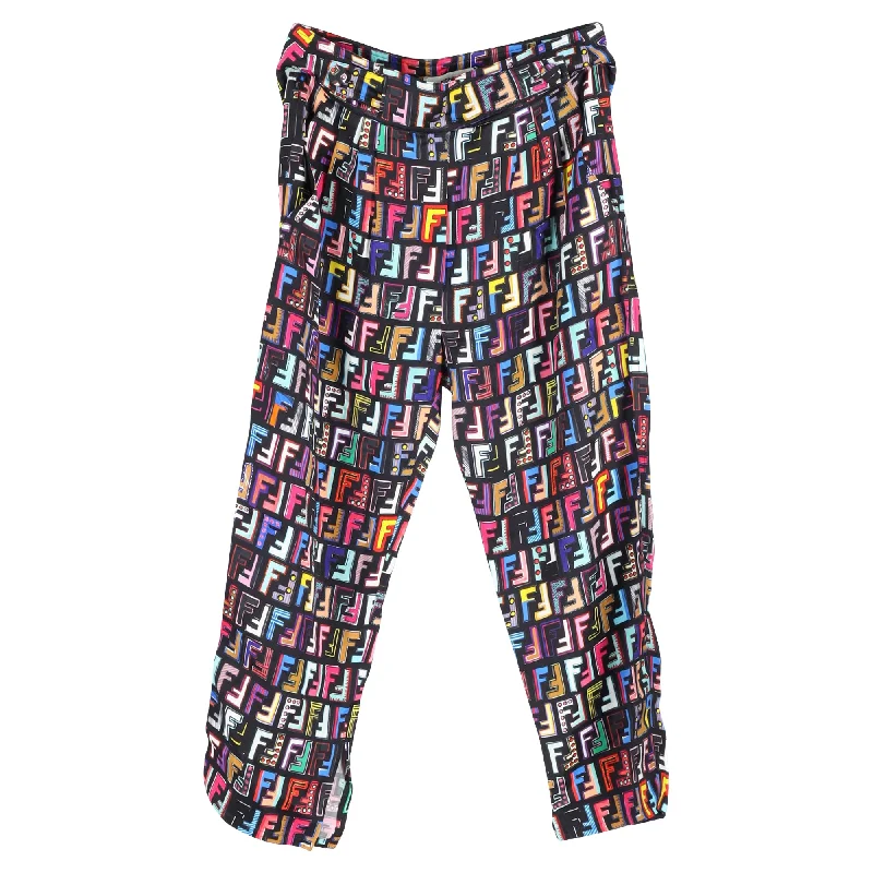 Fendi Zucca FF Cropped Pants in Multicolor Viscose Stylish Everyday Clothing