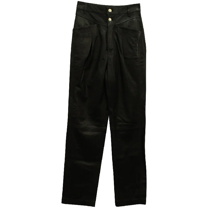 Iro Heim Pleated Straight Leg Pants in Black Leather Online Boutique Clothing